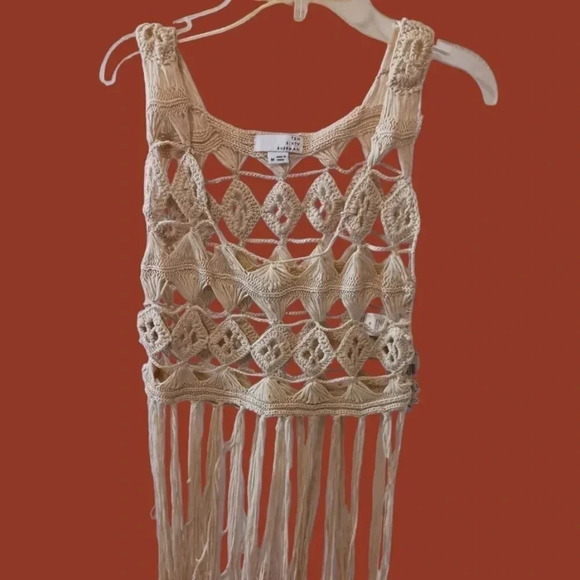 Ten sixty sherman crochet  deeply fringe crop top boho tassel size M color beige - Picture 1 of 8